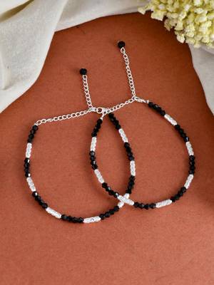 Silver plated black beads anklet 2