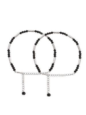 Silver plated black beads anklet 3