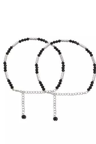 Silver plated black beads anklet
