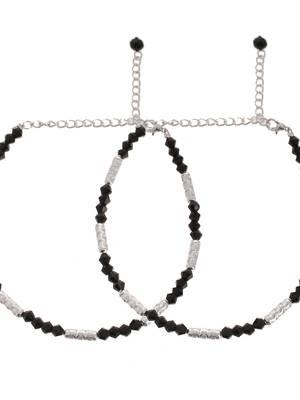 Silver plated black beads anklet 4