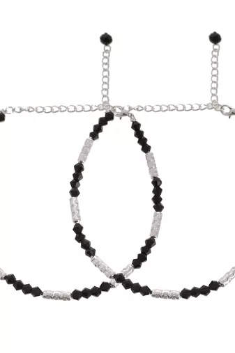 Silver plated black beads anklet
