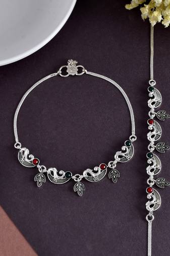 Set of 2 silver plated handcrafted anklet for women