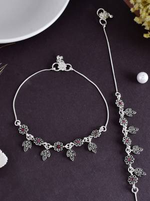 Set of 2 silver plated handcrafted anklet for women 1