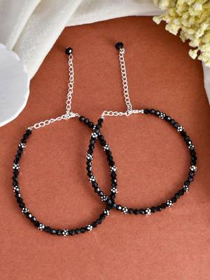 Black faceted beads western anklet 1