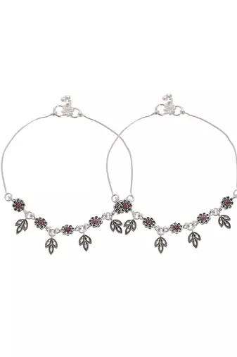 Set of 2 silver plated handcrafted anklet for women