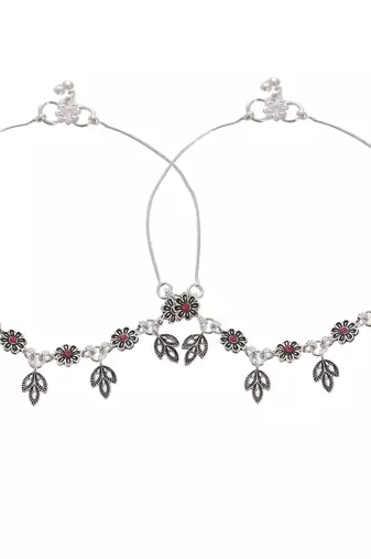 Set of 2 silver plated handcrafted anklet for women