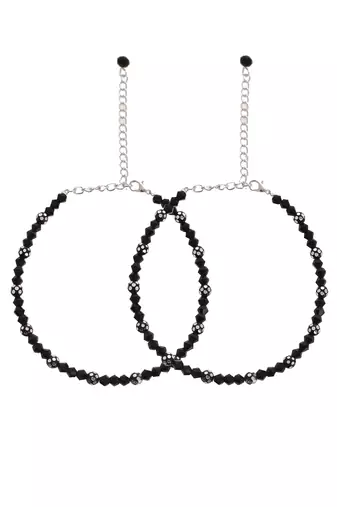 Black faceted beads western anklet