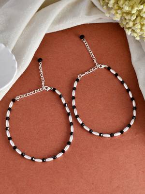 Silver plated black beads anklet 1