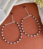 Silver plated black beads anklet