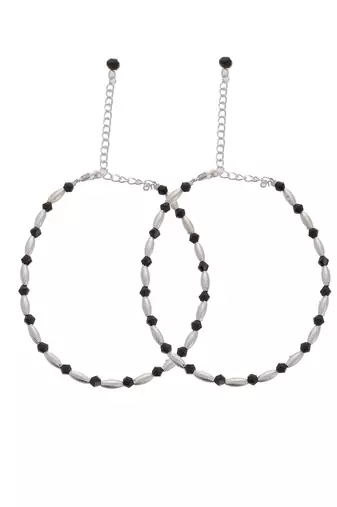 Silver plated black beads anklet