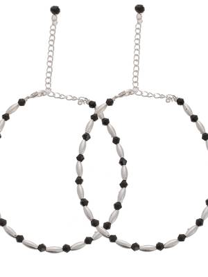 Silver plated black beads anklet 4