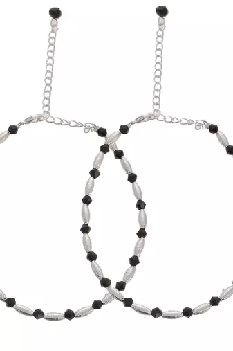 Silver plated black beads anklet