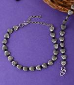 Silver plated fish charm beaded oxidised anklet