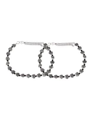 Silver plated fish charm beaded oxidised anklet 3