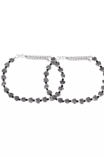 Silver plated fish charm beaded oxidised anklet