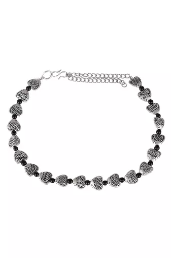 Silver plated fish charm beaded oxidised anklet