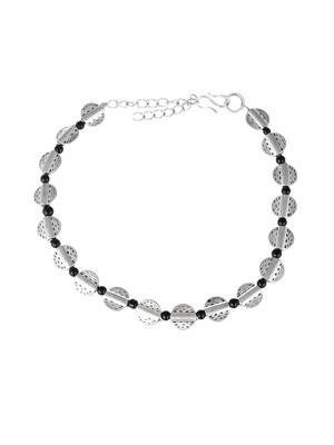 Silver plated black beaded oxidised chain anklet 3