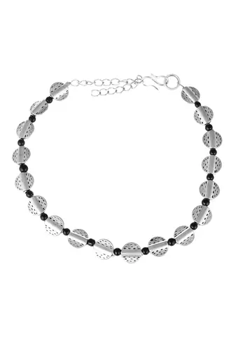 Silver plated black beaded oxidised chain anklet
