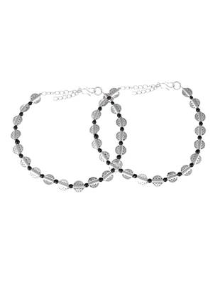 Silver plated black beaded oxidised chain anklet 4