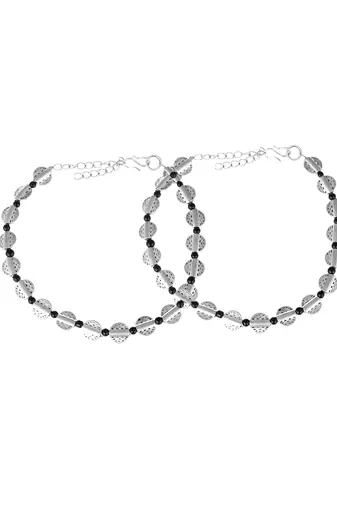 Silver plated black beaded oxidised chain anklet