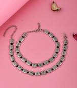 Silver plated square beaded oxidised chain anklet