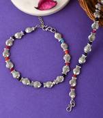Silver plated fish charm beaded oxidised anklet