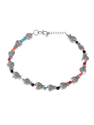 Silver plated fish charm beaded oxidised anklet 2