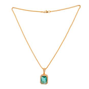 Golden SHORT chain with green stone pendant one gram gold 3
