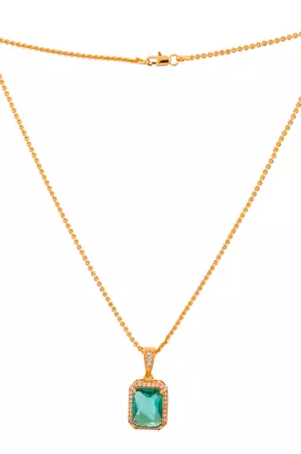Golden SHORT chain with green stone pendant one gram gold