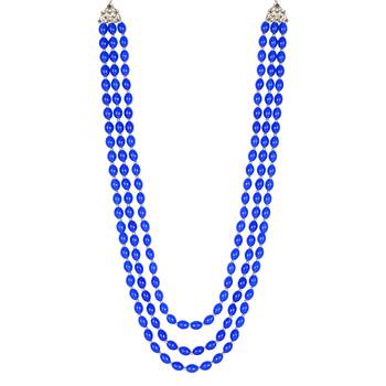 3 Layered Traditional Dulha Blue Moti Mala with Beaded Maharaja Haar/Groom Necklace 3