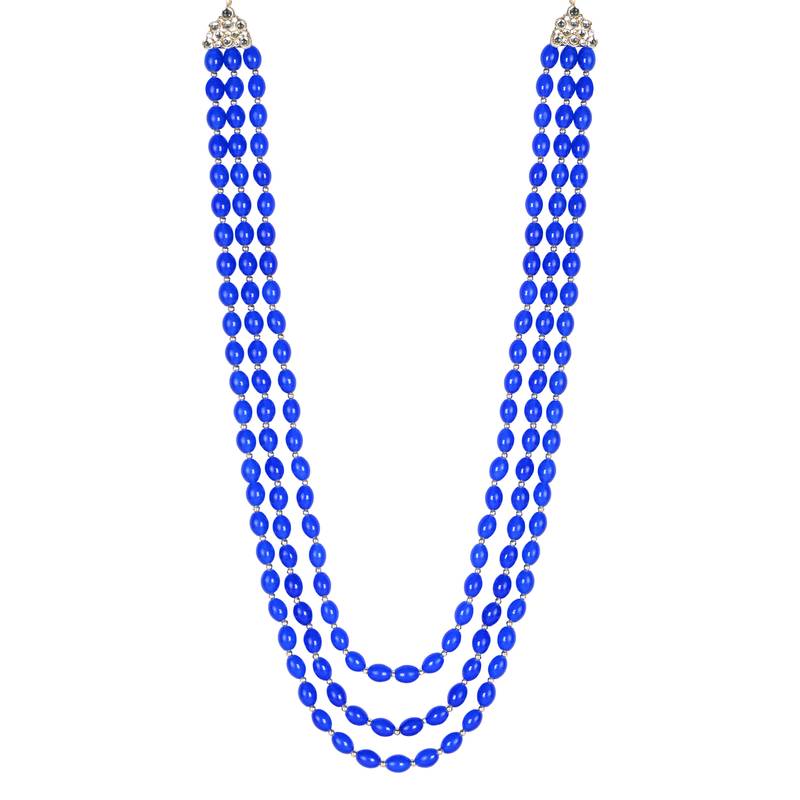 3 Layered Traditional Dulha Blue Moti Mala with Beaded Maharaja Haar/Groom Necklace