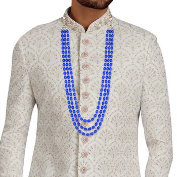 3 Layered Traditional Dulha Blue Moti Mala with Beaded Maharaja Haar/Groom Necklace 4