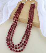 3 Layered Traditional Dulha Maroon Moti Mala with Beaded Maharaja Haar/Groom Necklace For Men