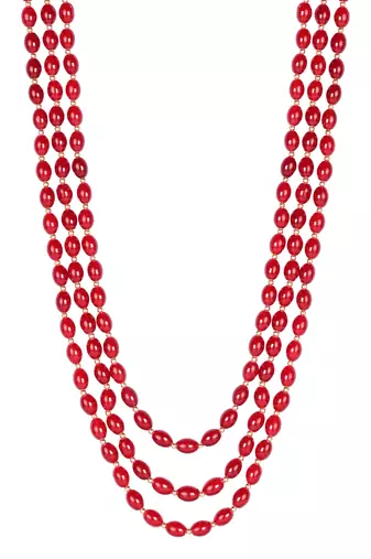 3 Layered Traditional Dulha Maroon Moti Mala with Beaded Maharaja Haar/Groom Necklace For Men