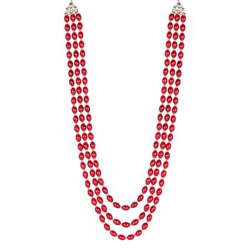 3 Layered Traditional Dulha Maroon Moti Mala with Beaded Maharaja Haar/Groom Necklace For Men 4