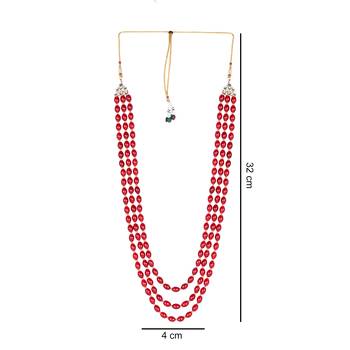 3 Layered Traditional Dulha Maroon Moti Mala with Beaded Maharaja Haar/Groom Necklace For Men 5