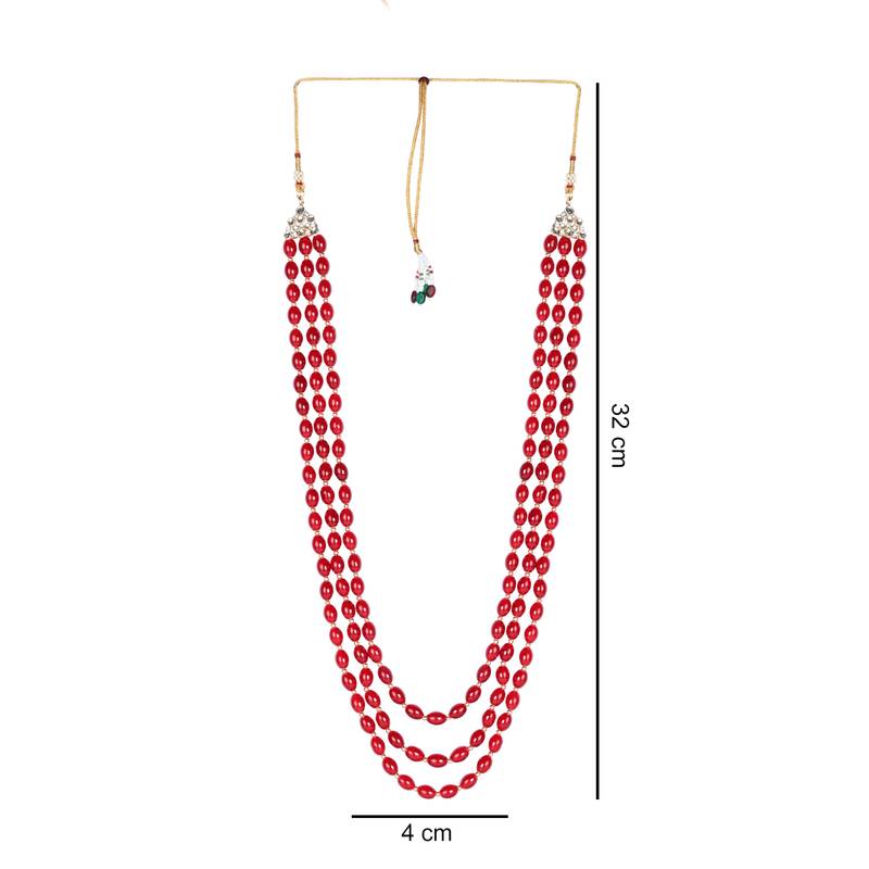 3 Layered Traditional Dulha Maroon Moti Mala with Beaded Maharaja Haar/Groom Necklace For Men