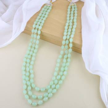 3 Layered Traditional Dulha Green Moti Mala with Beaded Maharaja Haar/Groom Necklace 1