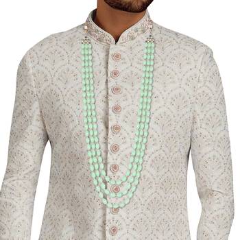 3 Layered Traditional Dulha Green Moti Mala with Beaded Maharaja Haar/Groom Necklace 2