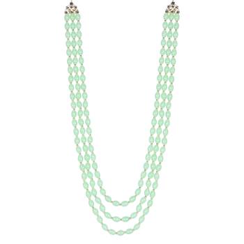 3 Layered Traditional Dulha Green Moti Mala with Beaded Maharaja Haar/Groom Necklace 4