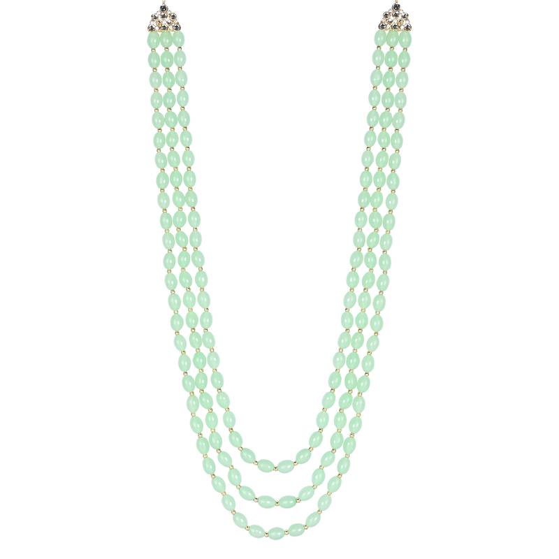 3 Layered Traditional Dulha Green Moti Mala with Beaded Maharaja Haar/Groom Necklace