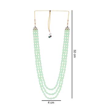 3 Layered Traditional Dulha Green Moti Mala with Beaded Maharaja Haar/Groom Necklace 5
