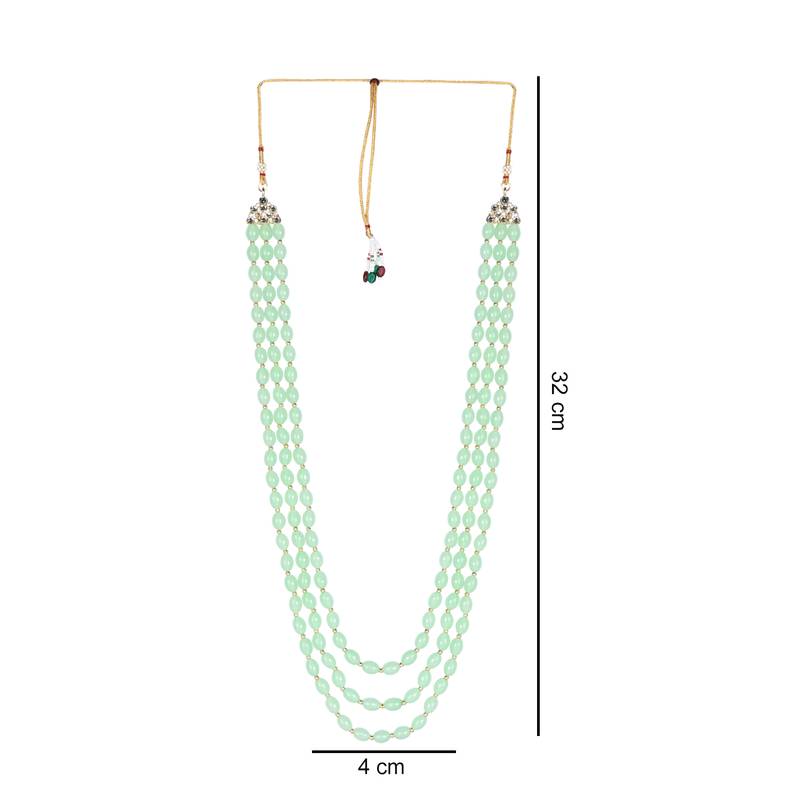 3 Layered Traditional Dulha Green Moti Mala with Beaded Maharaja Haar/Groom Necklace