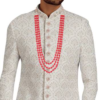 3 Layered Traditional Dulha Green Moti Mala with Beaded Maharaja Haar/Groom Necklace 2