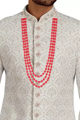 3 Layered Traditional Dulha Green Moti Mala with Beaded Maharaja Haar/Groom Necklace