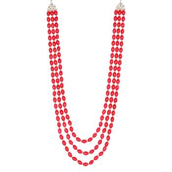 3 Layered Traditional Dulha Green Moti Mala with Beaded Maharaja Haar/Groom Necklace 4