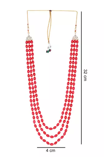 3 Layered Traditional Dulha Green Moti Mala with Beaded Maharaja Haar/Groom Necklace