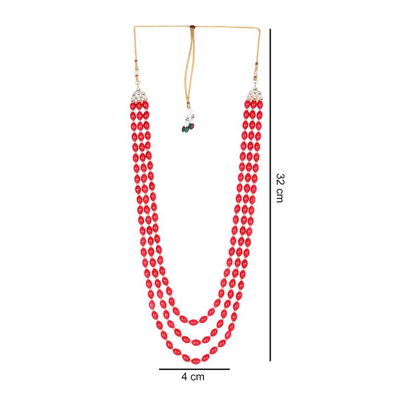 3 Layered Traditional Dulha Green Moti Mala with Beaded Maharaja Haar/Groom Necklace