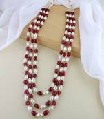 3 Layered Traditional Dulha White Maroon Moti Mala with Beaded Maharaja Haar/Groom Necklace