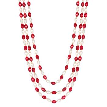 3 Layered Traditional Dulha White Maroon Moti Mala with Beaded Maharaja Haar/Groom Necklace 3